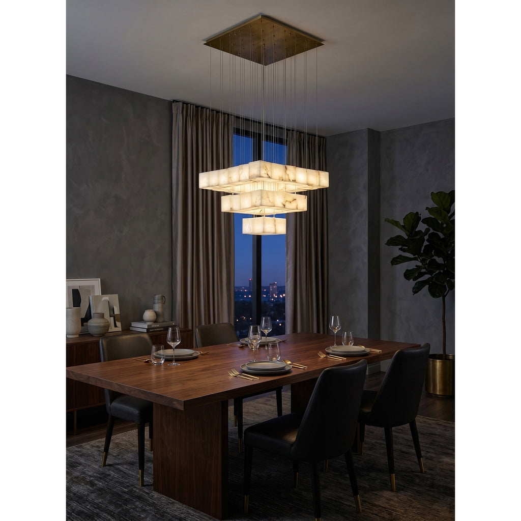 Radilum Alabaster Box Chandelier Brass Frame