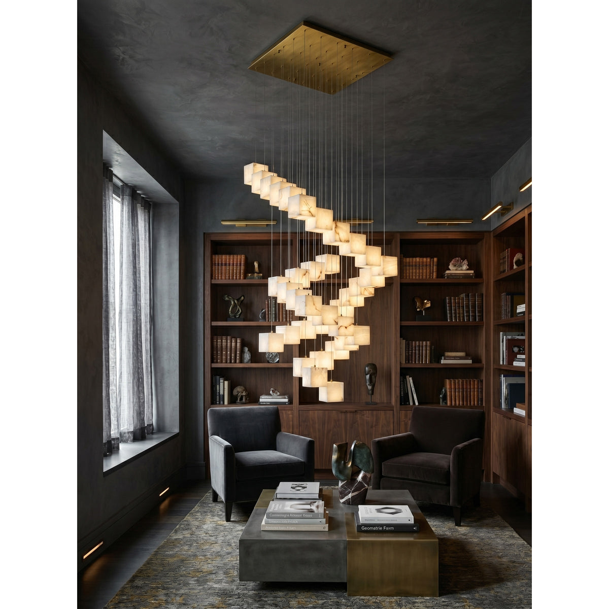 Radilum Alabaster Box Chandelier Brass Frame