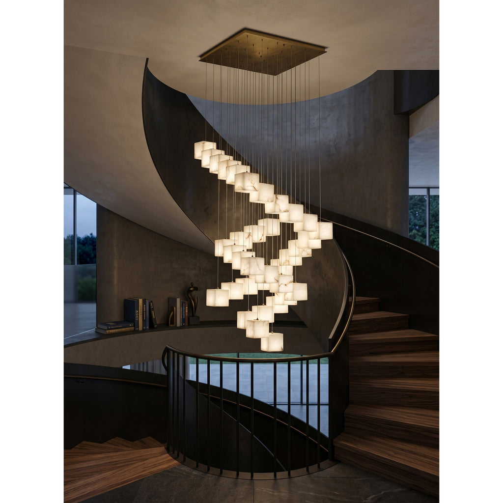 Radilum Alabaster Box Chandelier Brass Frame