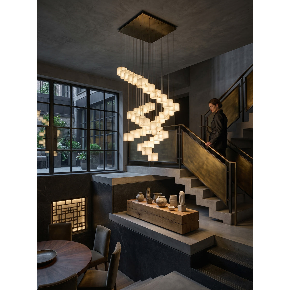 Radilum Alabaster Box Chandelier Brass Frame