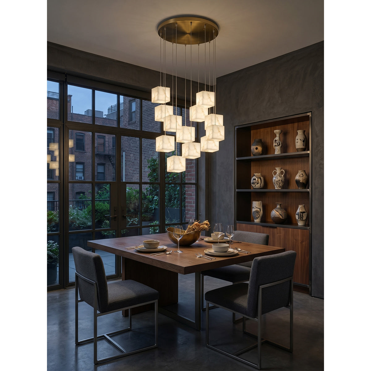 Radilum Alabaster Box Chandelier Brass Frame