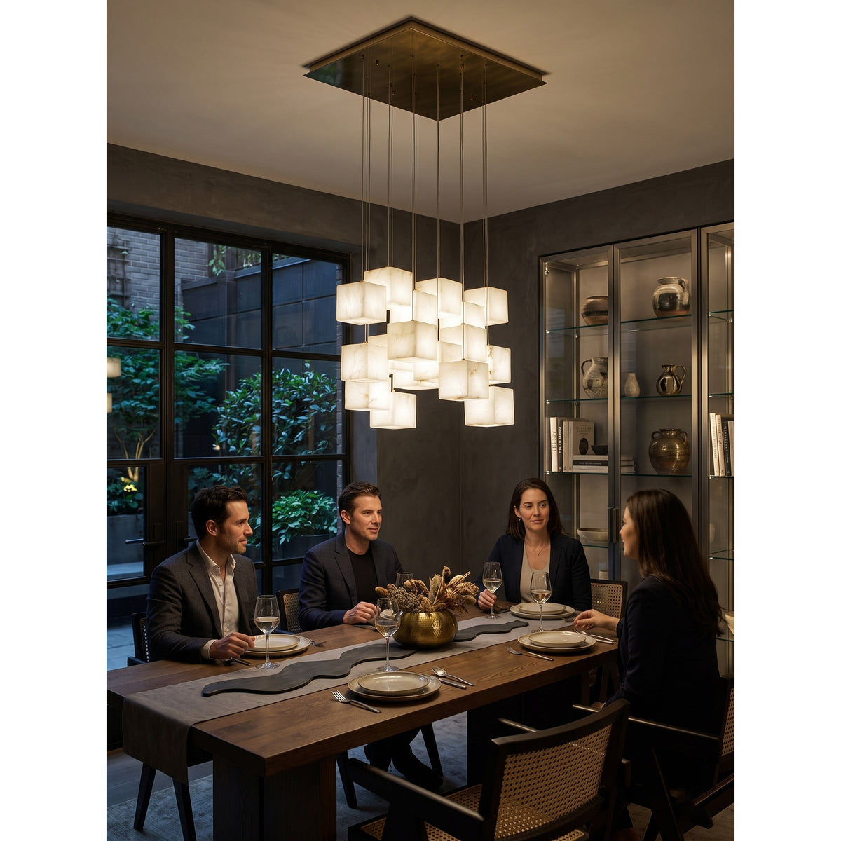 Radilum Alabaster Box Chandelier Brass Frame