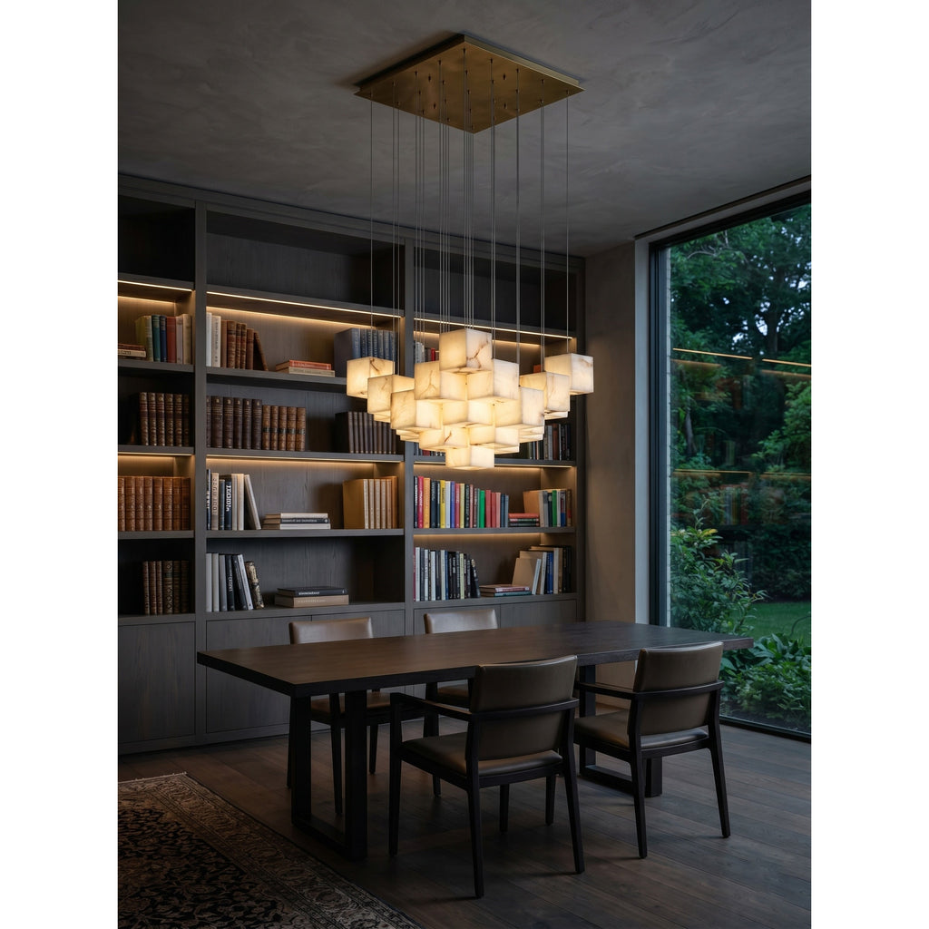 Radilum Alabaster Box Chandelier Brass Frame