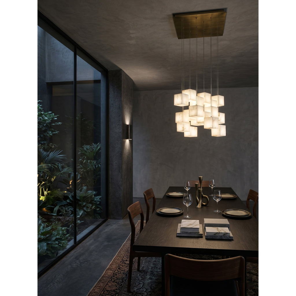 Radilum Alabaster Box Chandelier Brass Frame