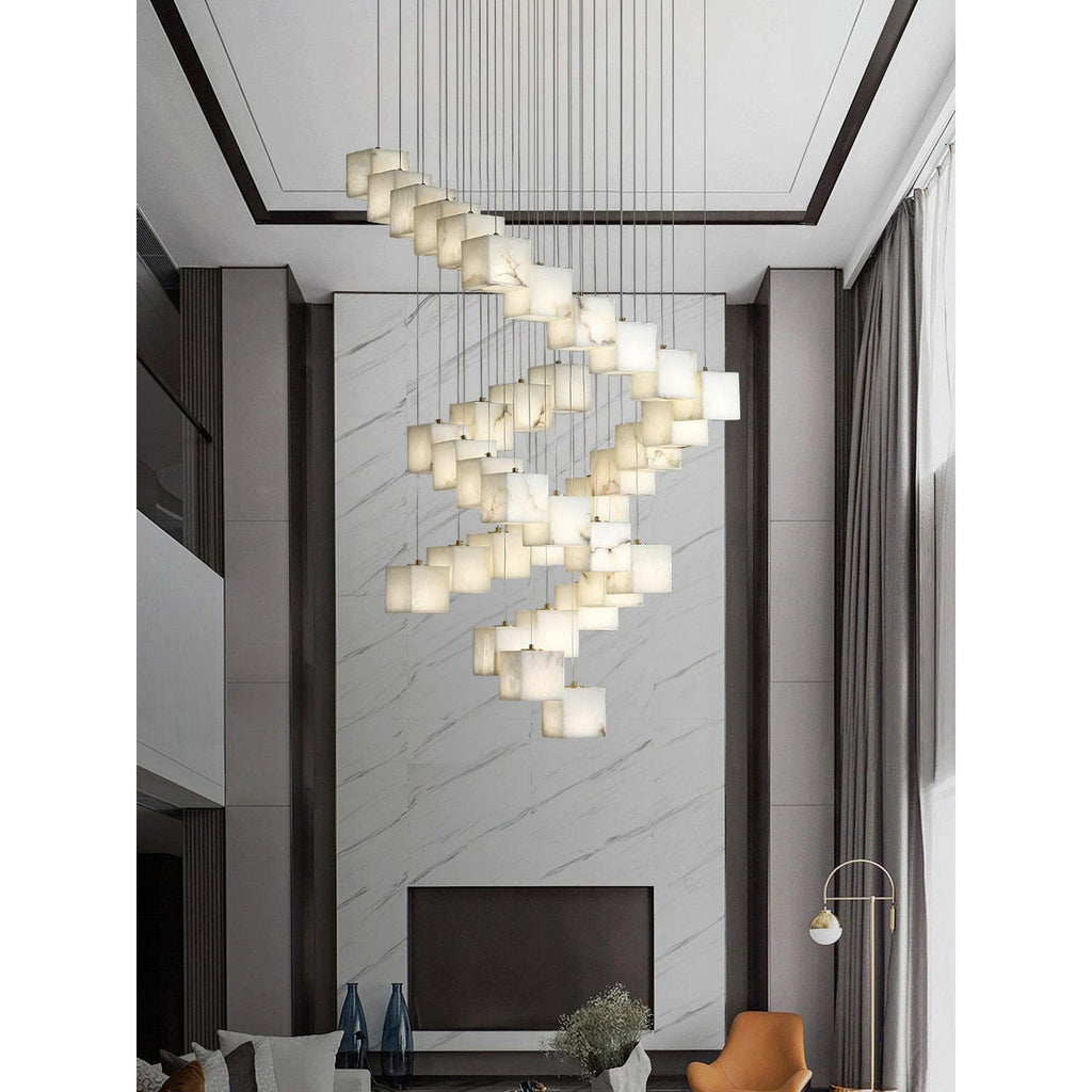 Radilum Alabaster Box Chandelier Brass Frame