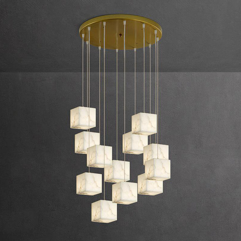 Radilum Alabaster Box Chandelier Brass Frame