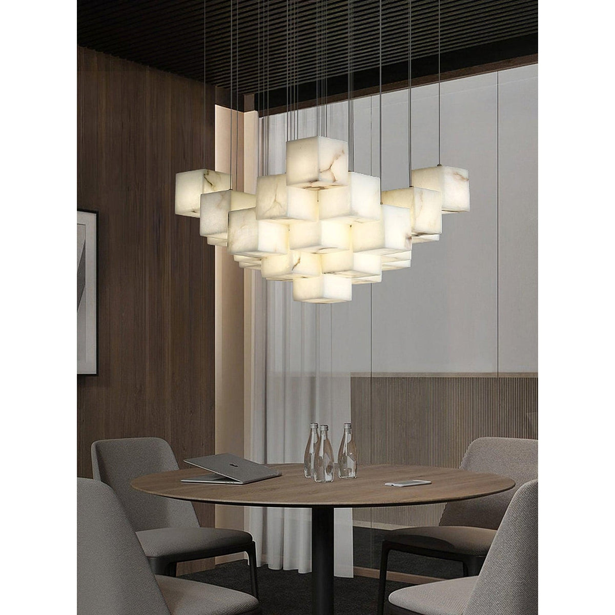 Radilum Alabaster Box Chandelier Brass Frame