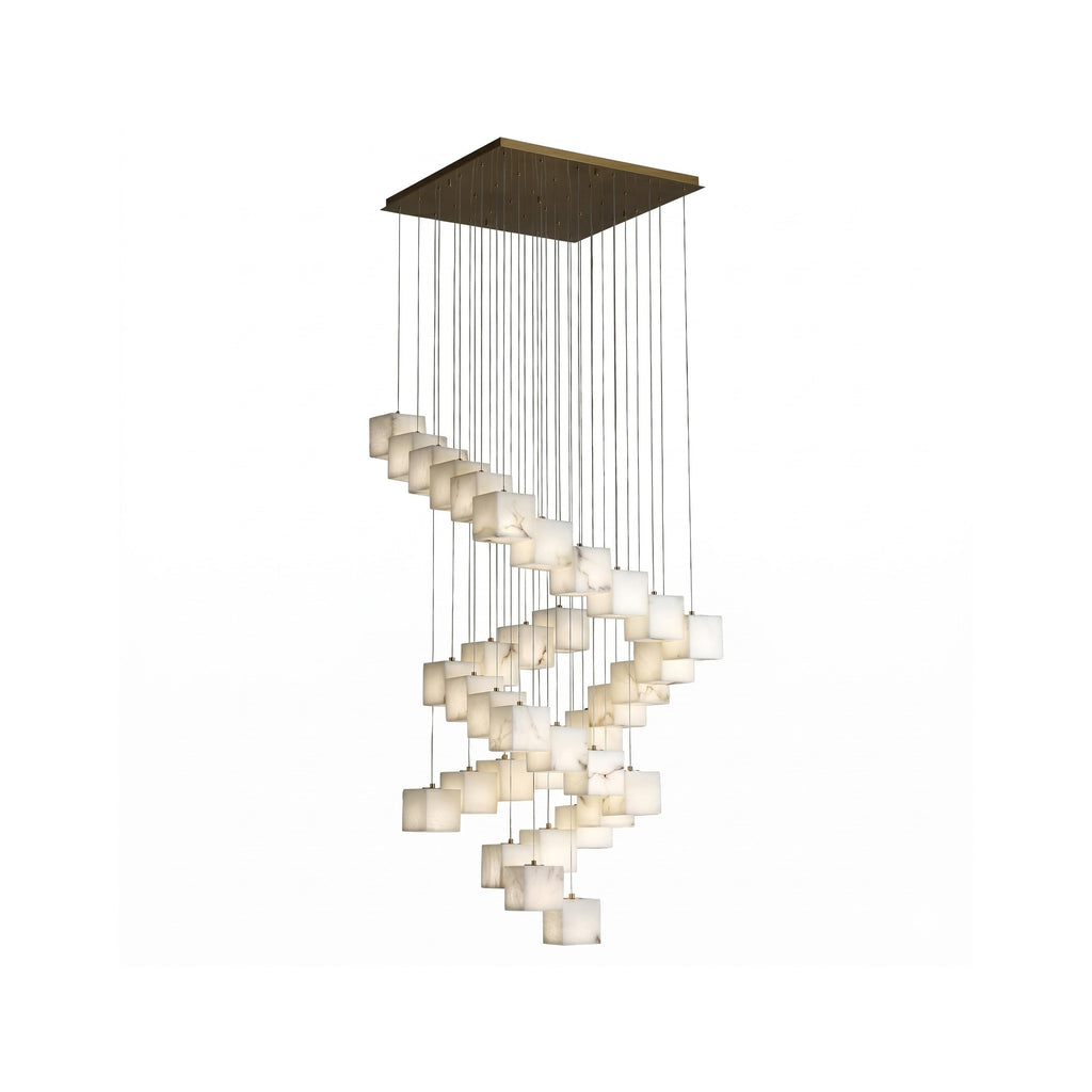 Radilum Alabaster Box Chandelier Brass Frame