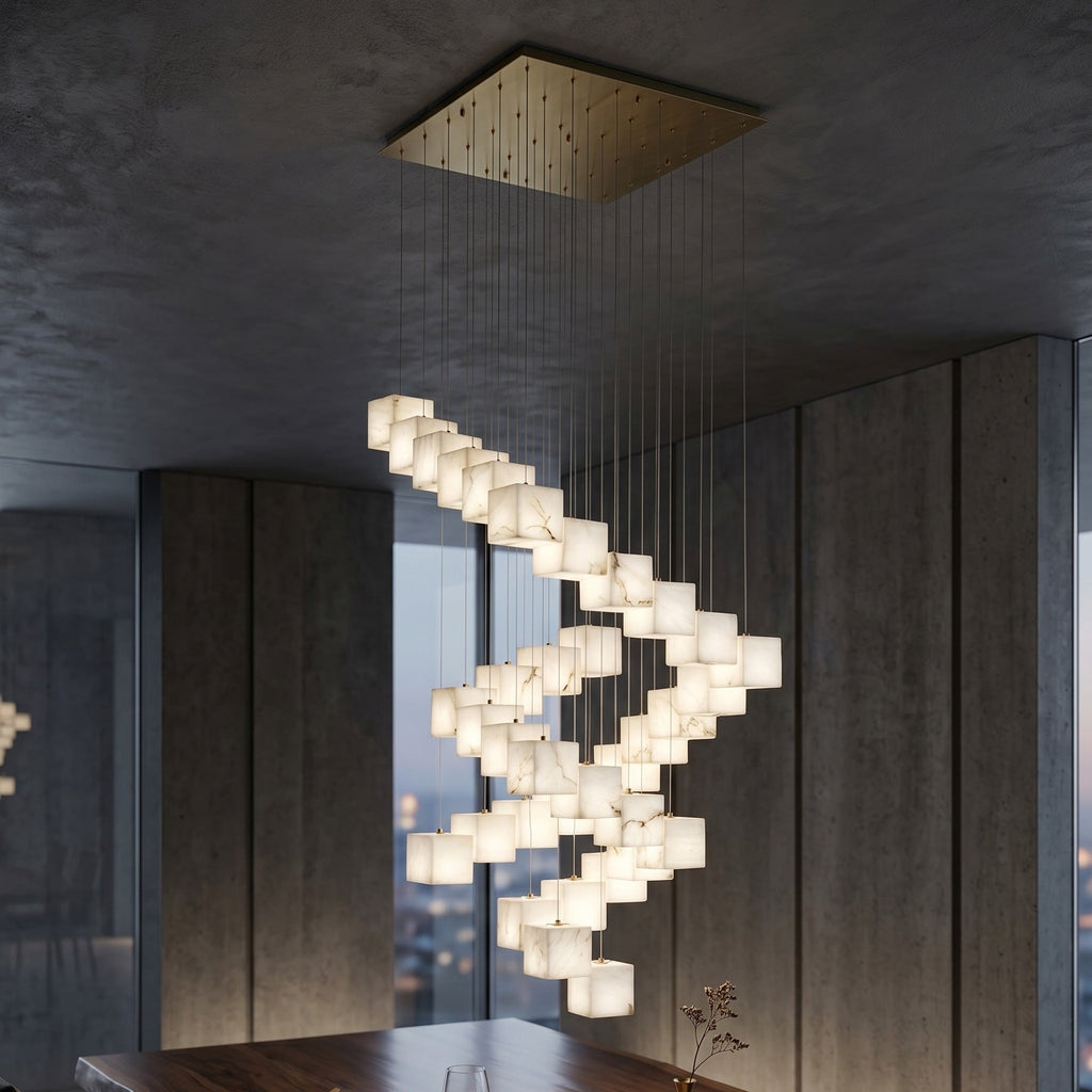 Radilum Alabaster Box Chandelier Brass Frame