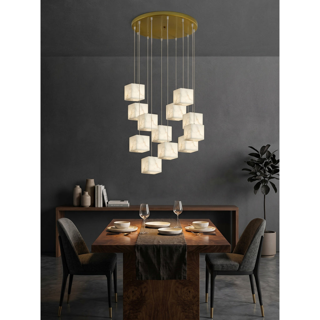 Radilum Alabaster Box Chandelier Brass Frame