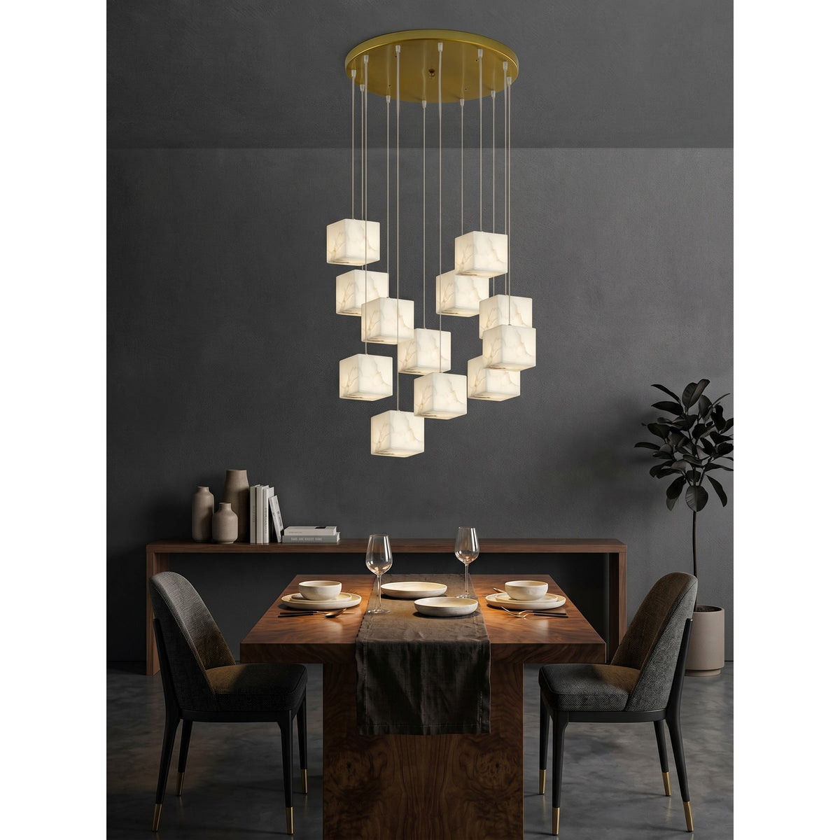 Radilum Alabaster Box Chandelier Brass Frame