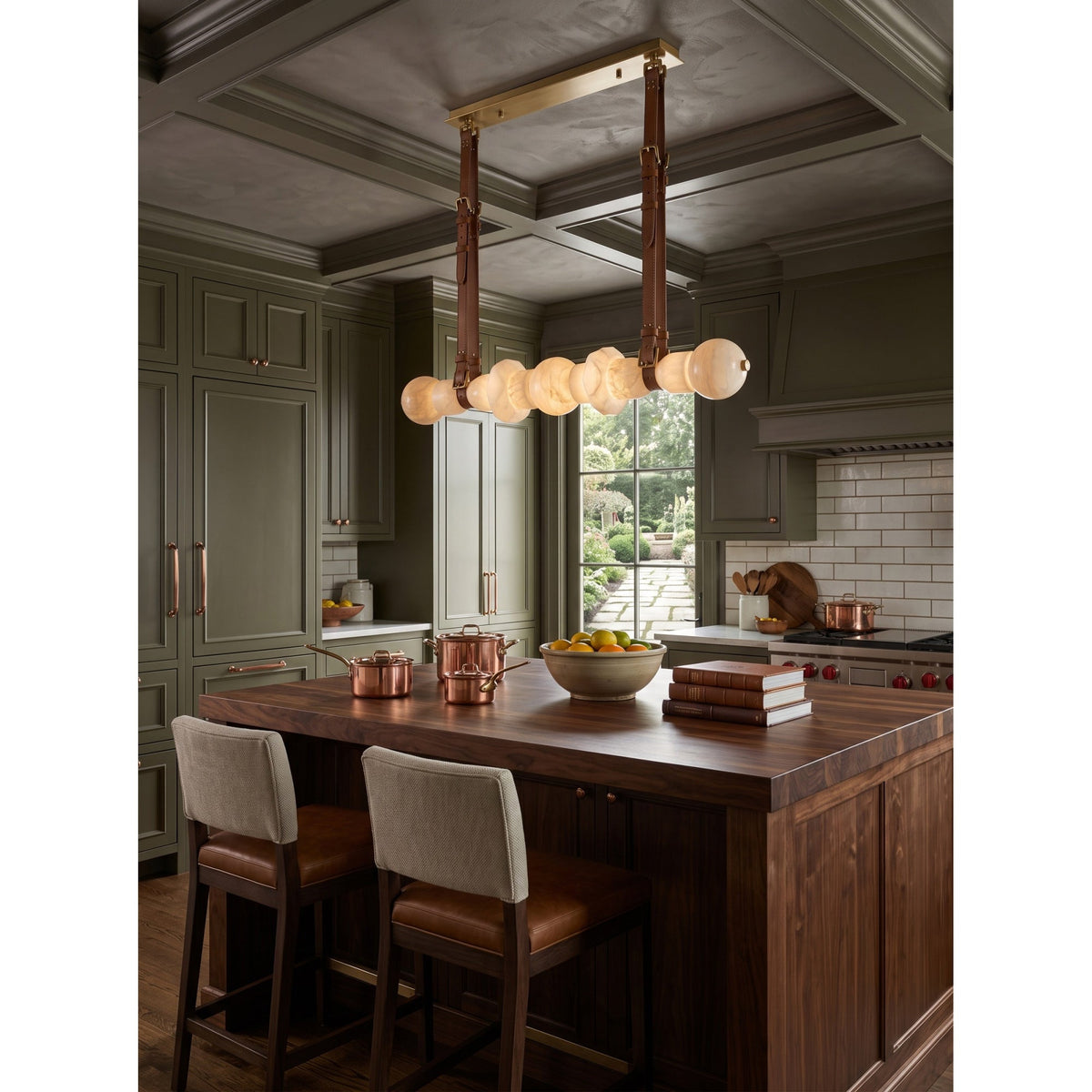 Radilum Belmont Leather Alabaster Linear Chandelier