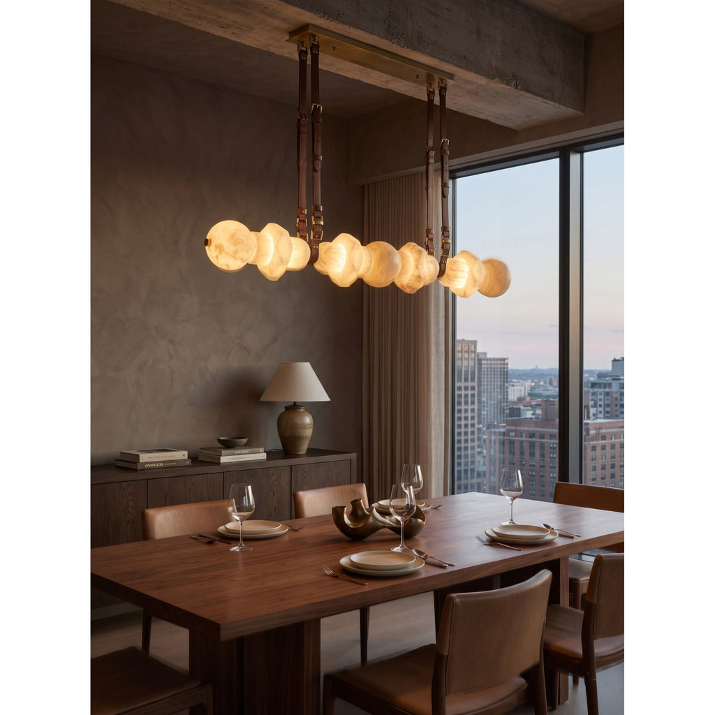 Radilum Belmont Leather Alabaster Linear Chandelier