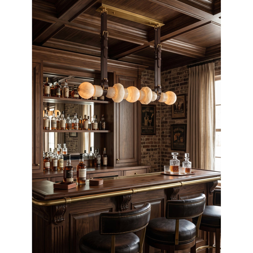 Radilum Belmont Leather Alabaster Linear Chandelier