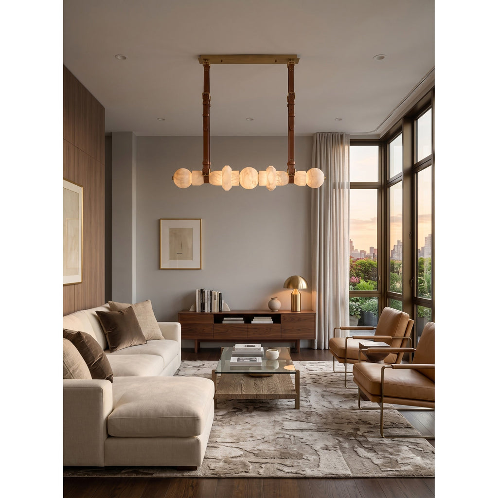 Radilum Belmont Leather Alabaster Linear Chandelier