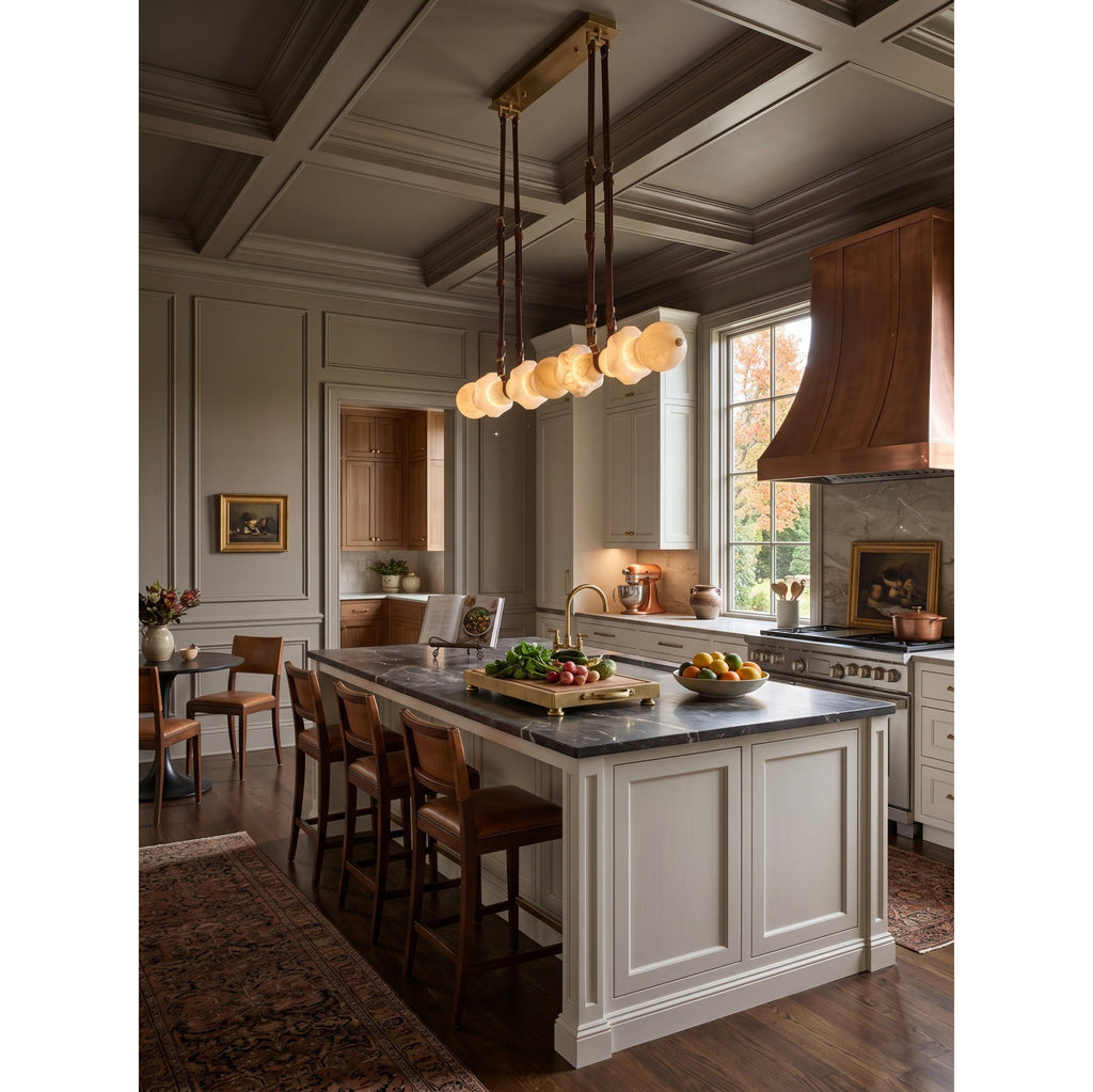 Radilum Belmont Leather Alabaster Linear Chandelier