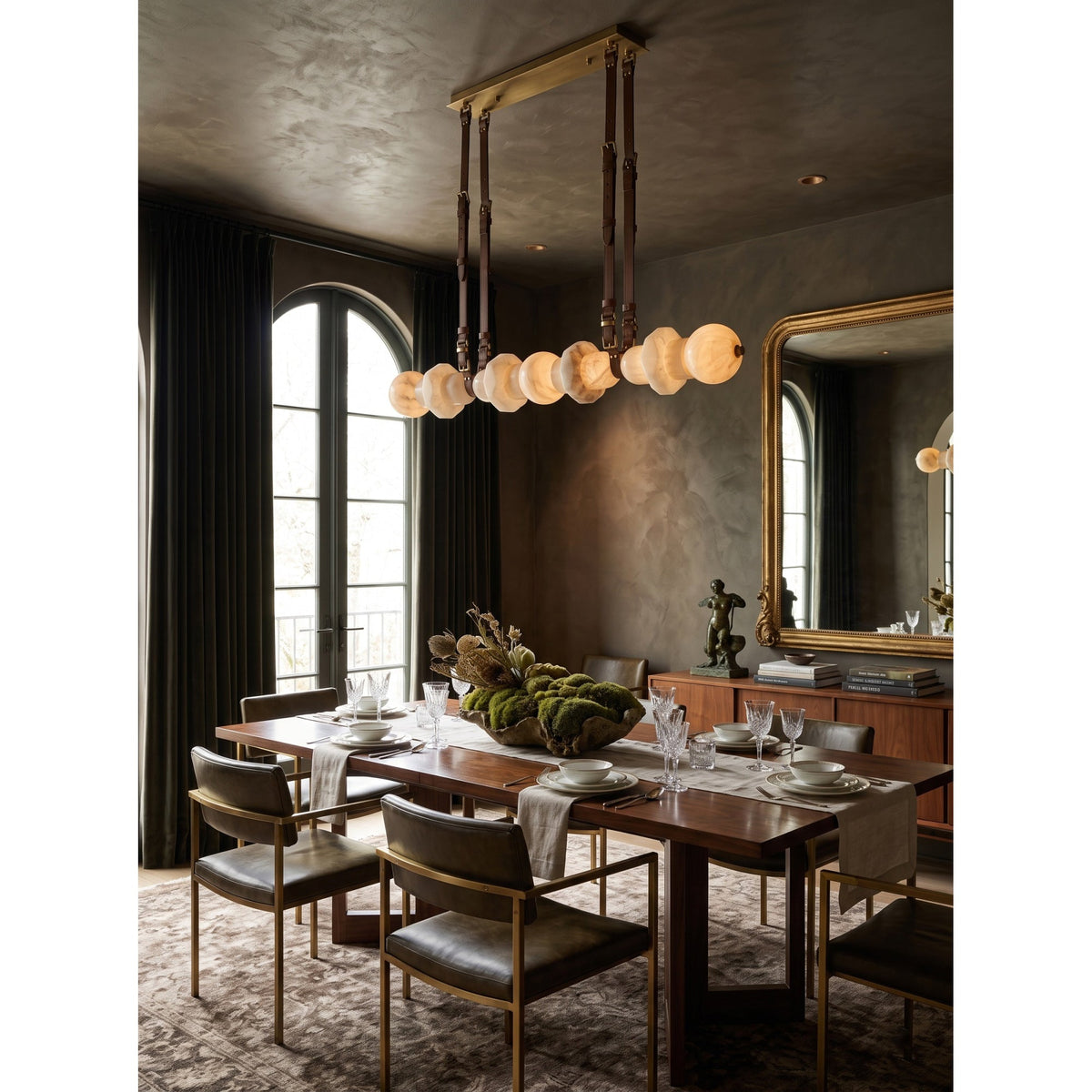 Radilum Belmont Leather Alabaster Linear Chandelier