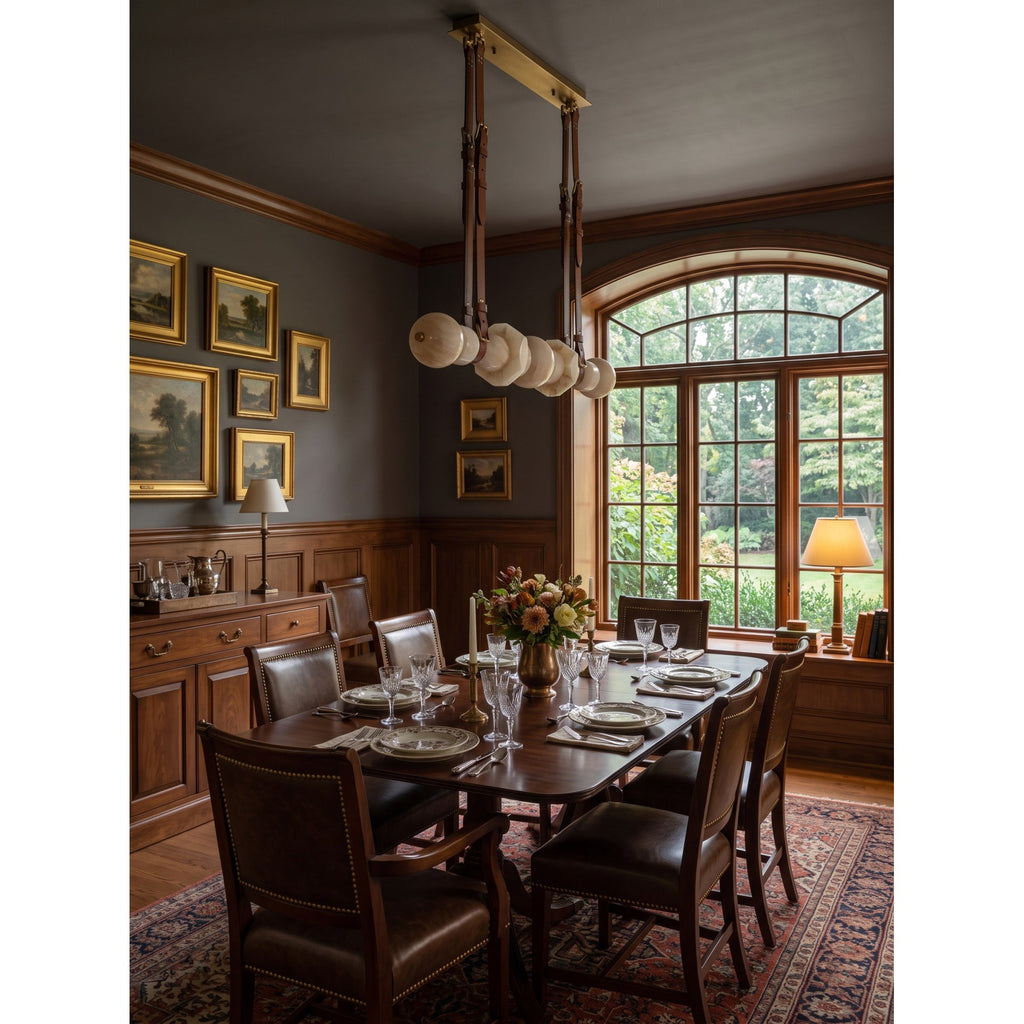 Radilum Belmont Leather Alabaster Linear Chandelier