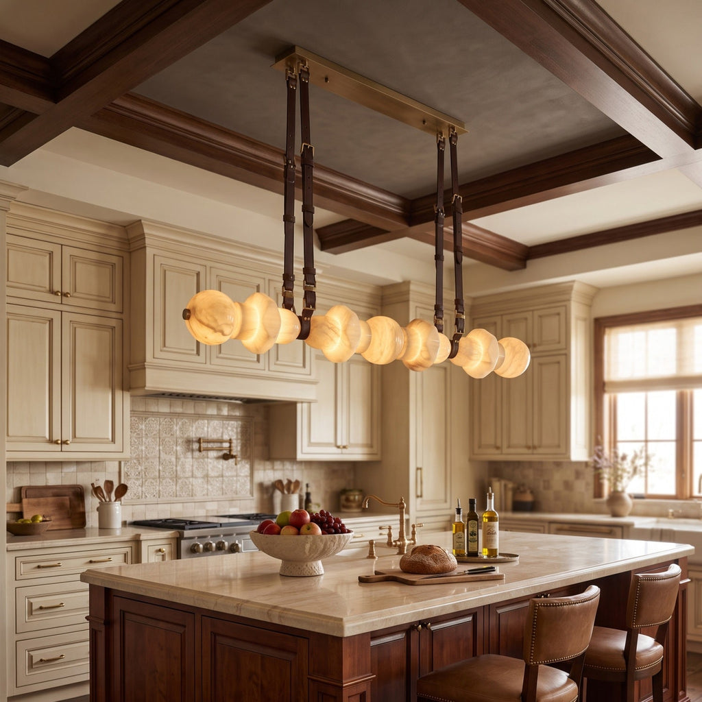 Radilum Belmont Leather Alabaster Linear Chandelier