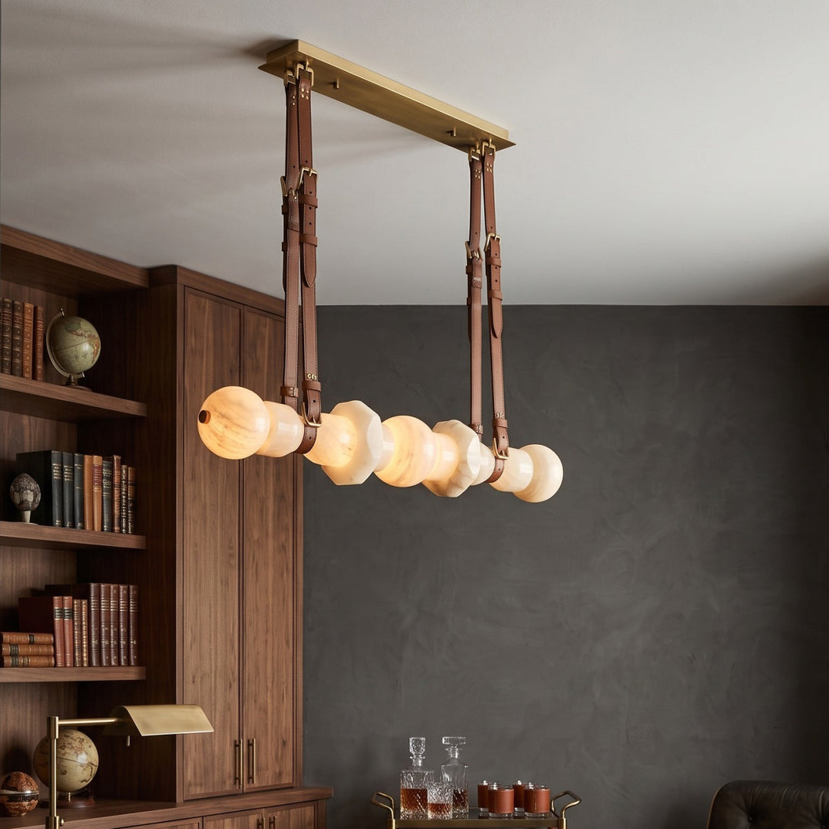 Radilum Belmont Leather Alabaster Linear Chandelier