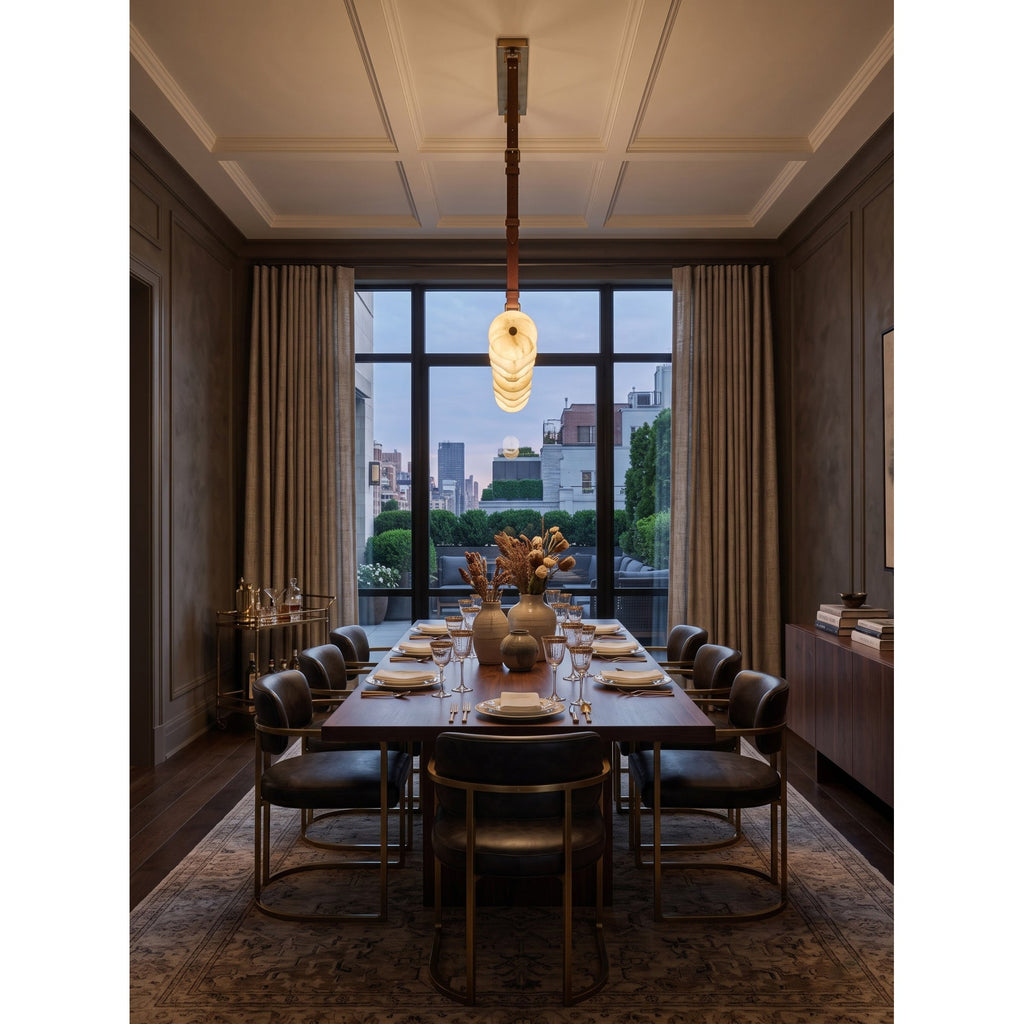 Radilum Belmont Leather Alabaster Linear Chandelier