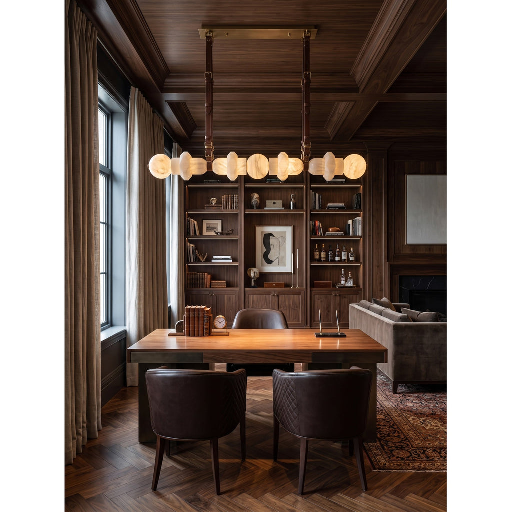 Radilum Belmont Leather Alabaster Linear Chandelier