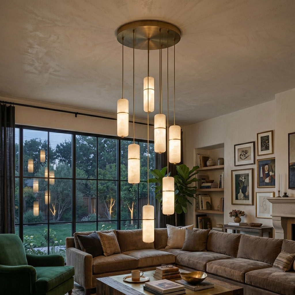 Radilum Canella Alabaster Chandelier Brass Frame