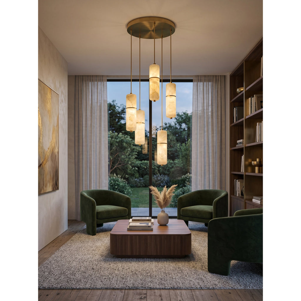 Radilum Canella Alabaster Chandelier Brass Frame