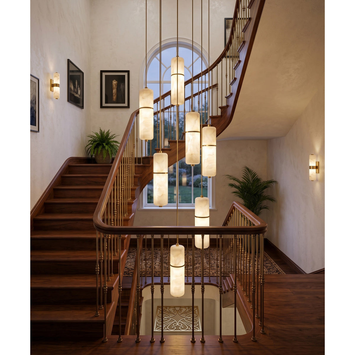 Radilum Canella Alabaster Chandelier Brass Frame