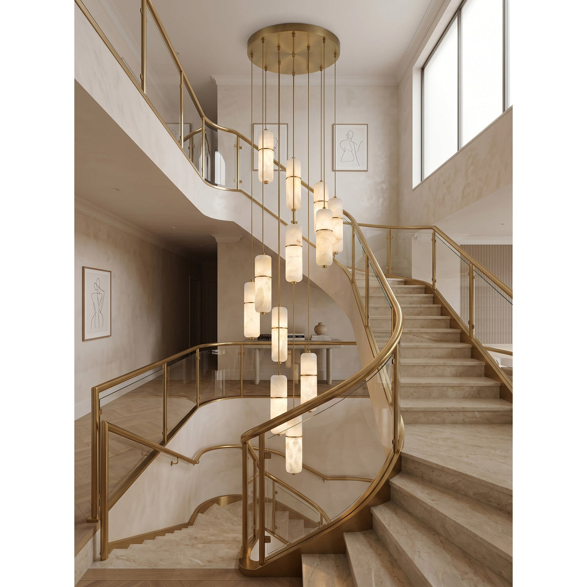 Radilum Canella Alabaster Chandelier Brass Frame