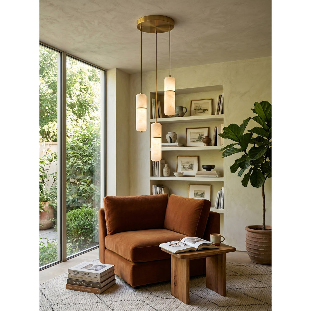 Radilum Canella Alabaster Chandelier Brass Frame