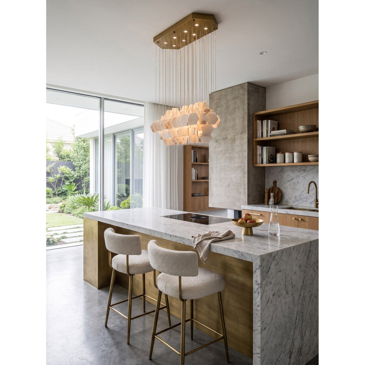 Radilum Hexagon Tiered Rain Alabaster Chandelier
