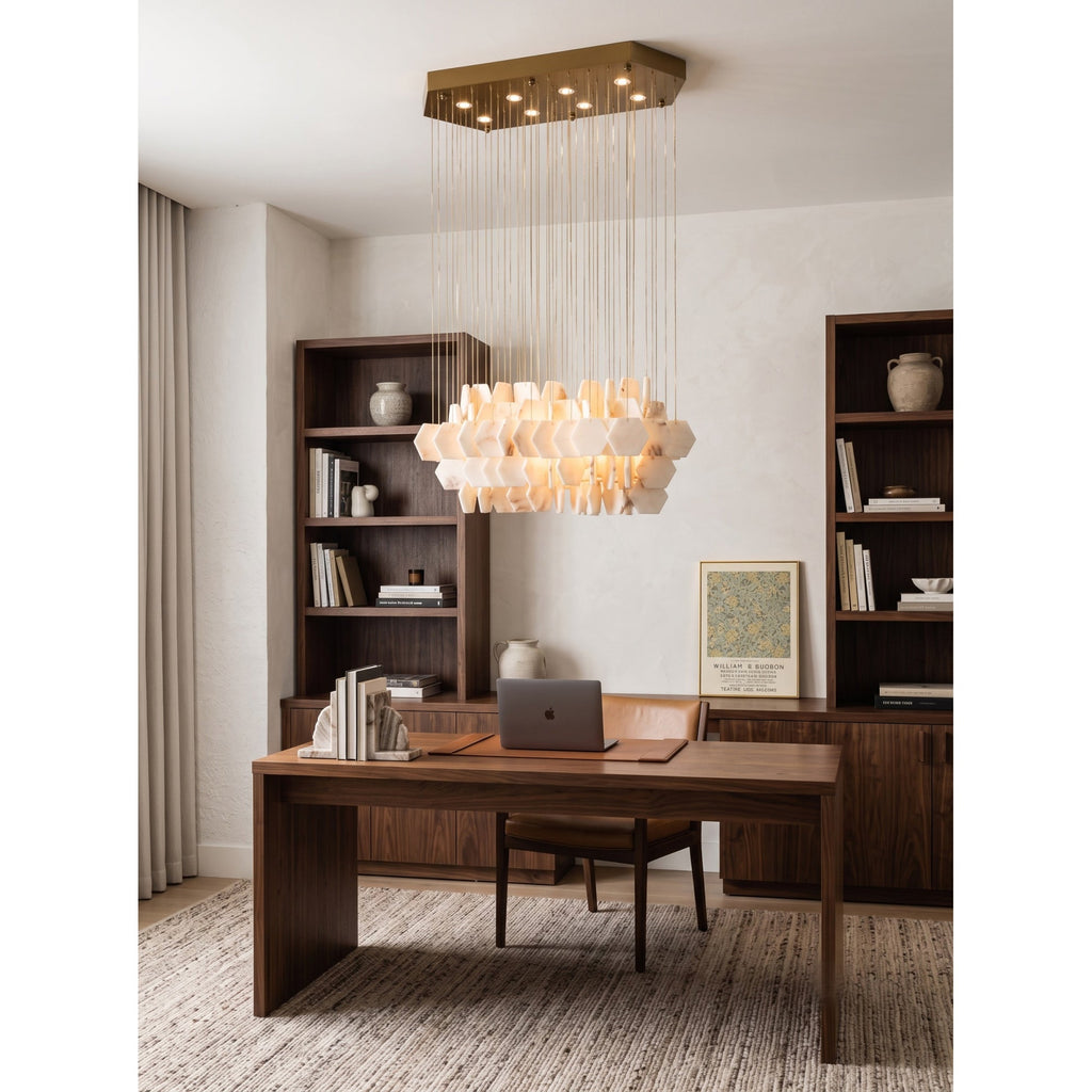 Radilum Hexagon Tiered Rain Alabaster Chandelier