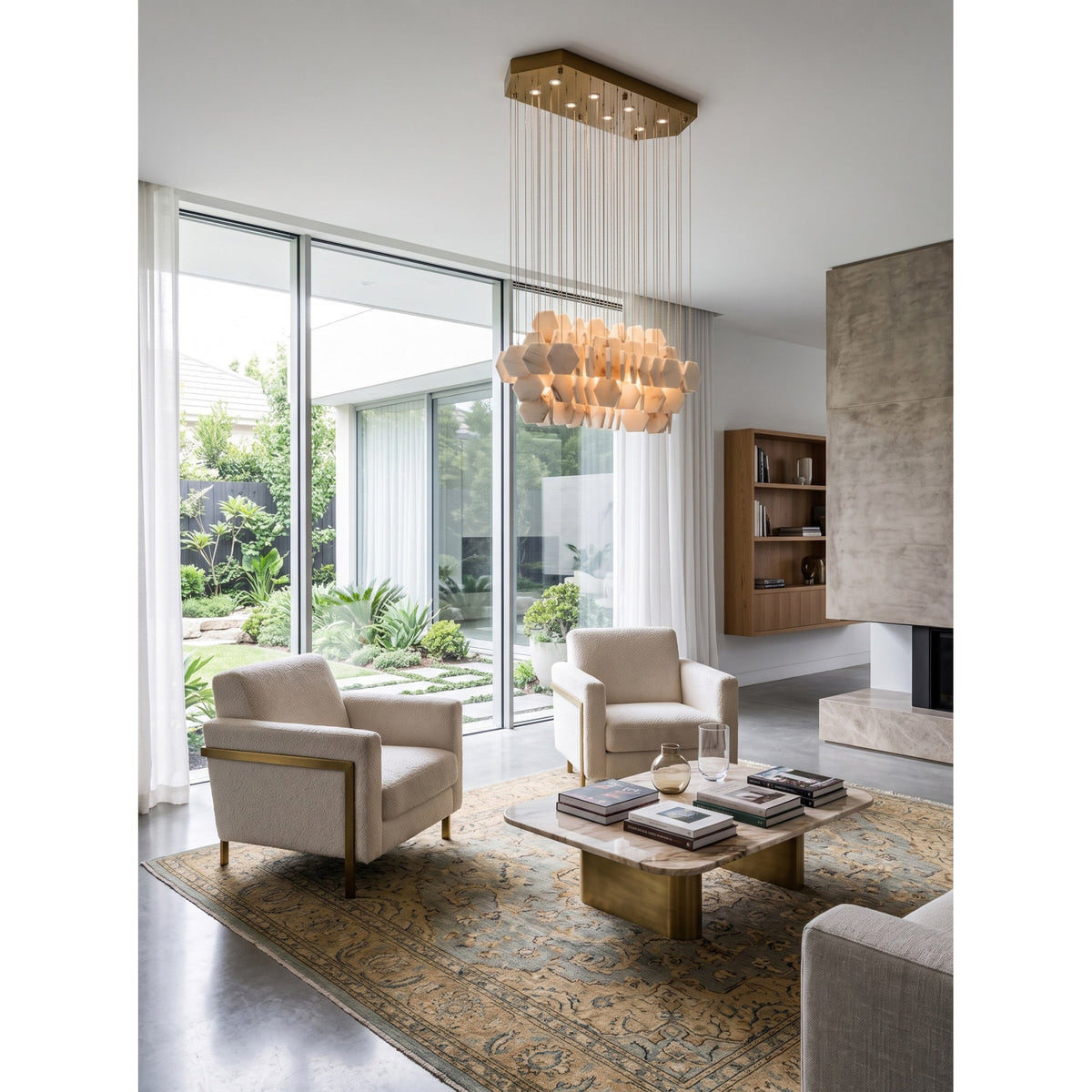 Radilum Hexagon Tiered Rain Alabaster Chandelier