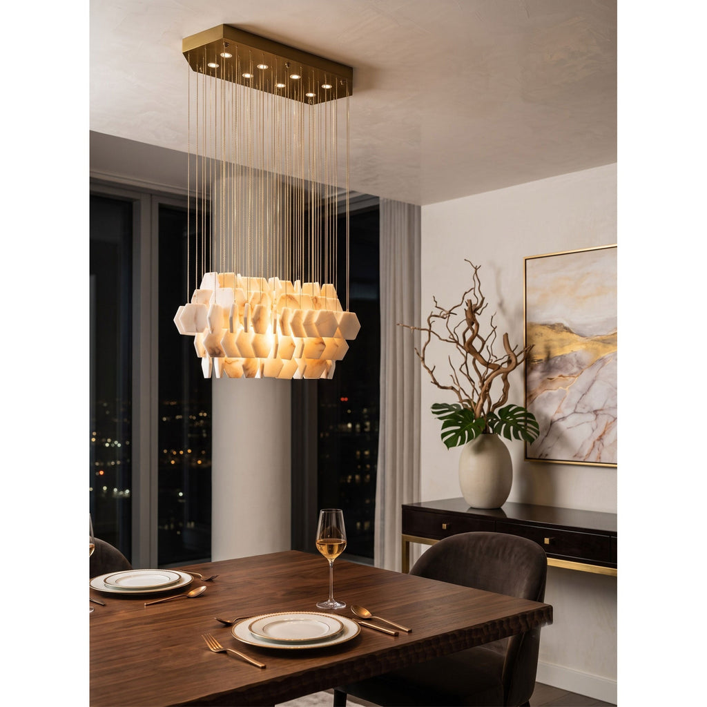 Radilum Hexagon Tiered Rain Alabaster Chandelier