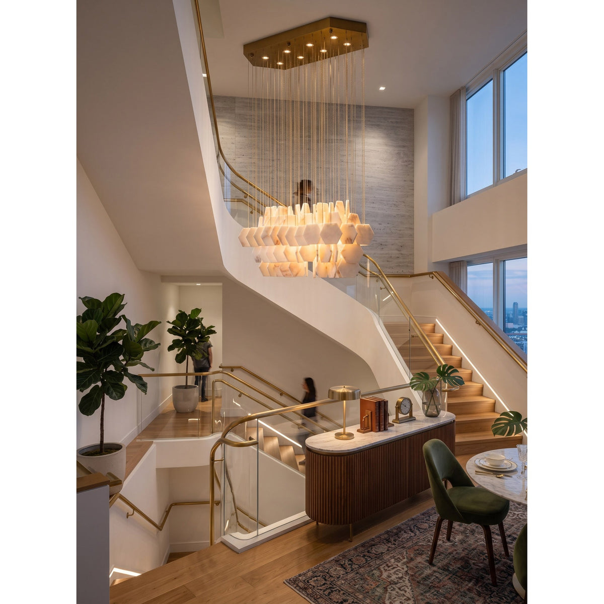 Radilum Hexagon Tiered Rain Alabaster Chandelier