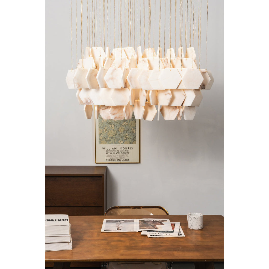Radilum Hexagon Tiered Rain Alabaster Chandelier