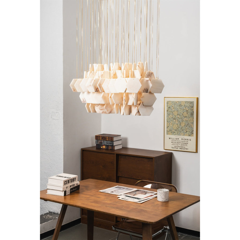 Radilum Hexagon Tiered Rain Alabaster Chandelier