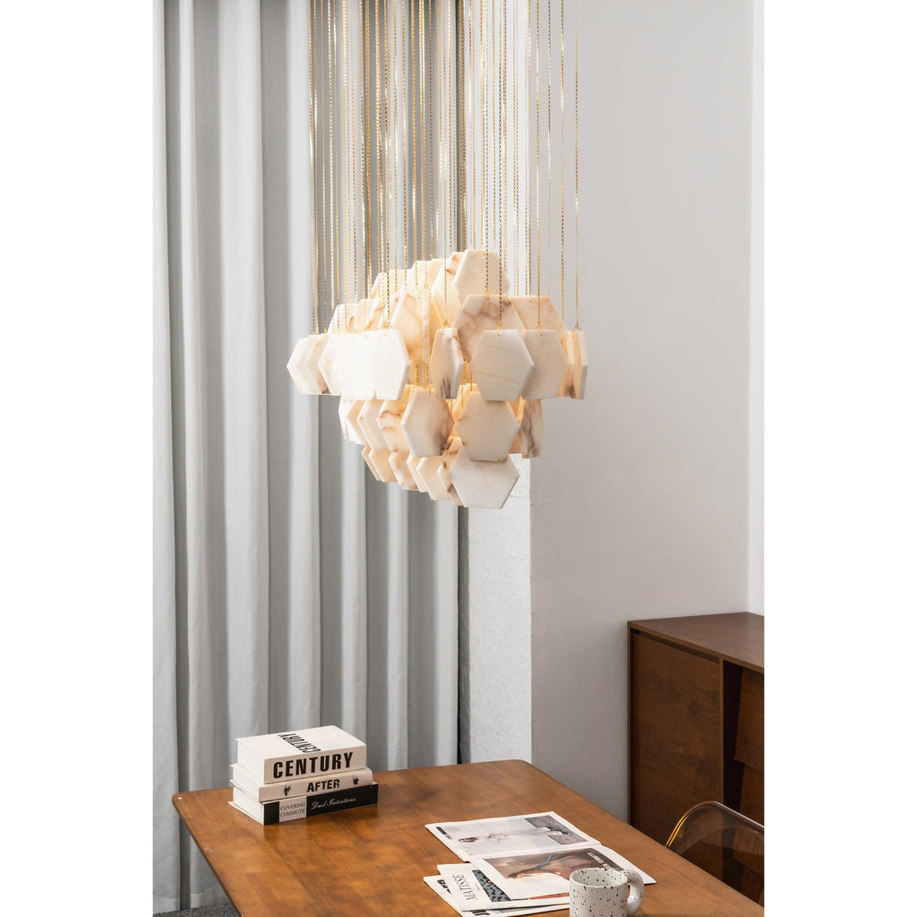 Radilum Hexagon Tiered Rain Alabaster Chandelier