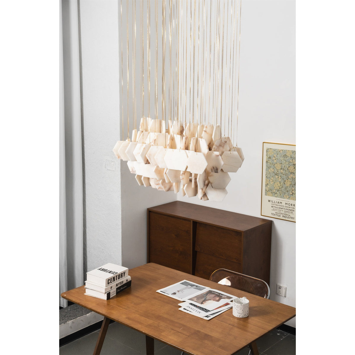 Radilum Hexagon Tiered Rain Alabaster Chandelier