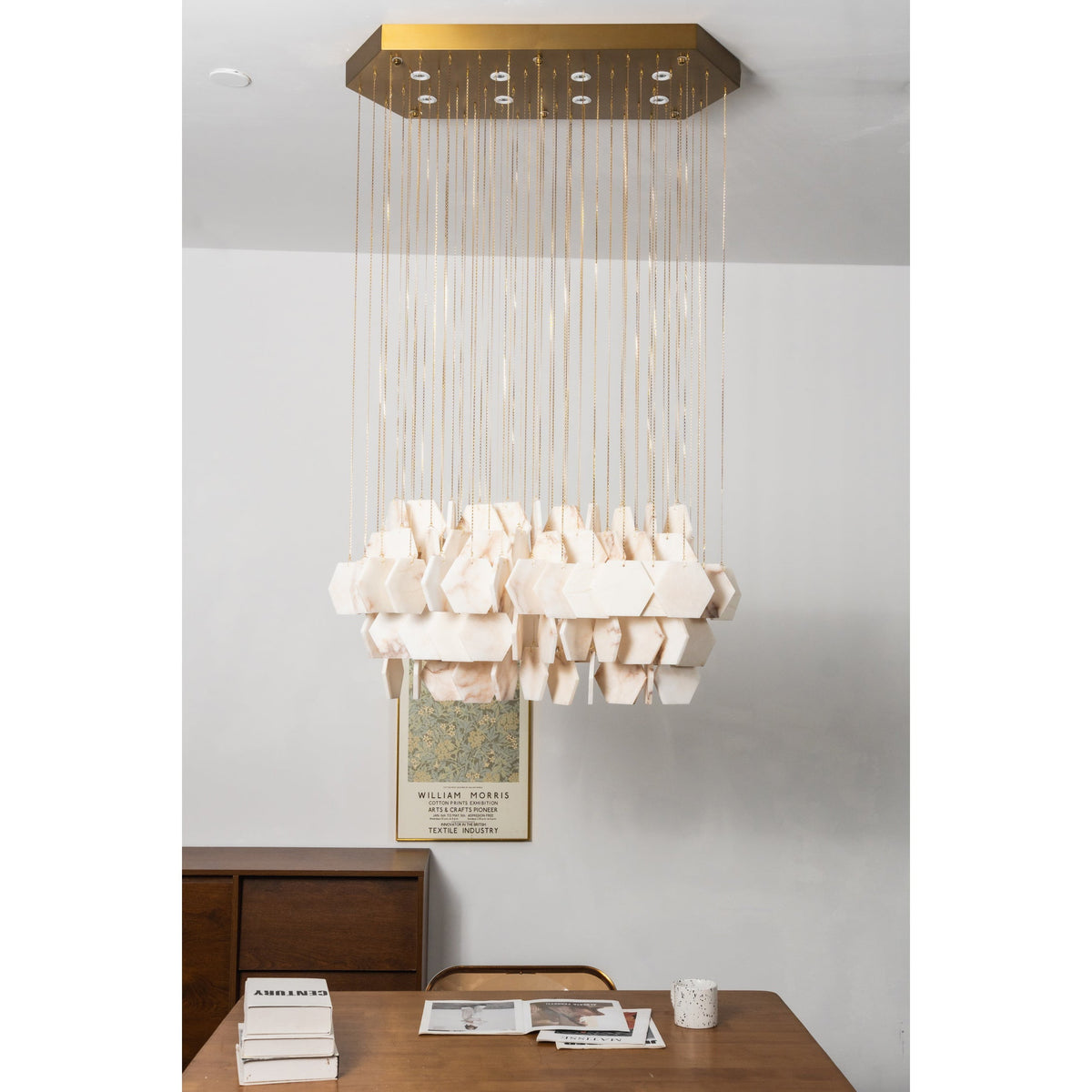 Radilum Hexagon Tiered Rain Alabaster Chandelier