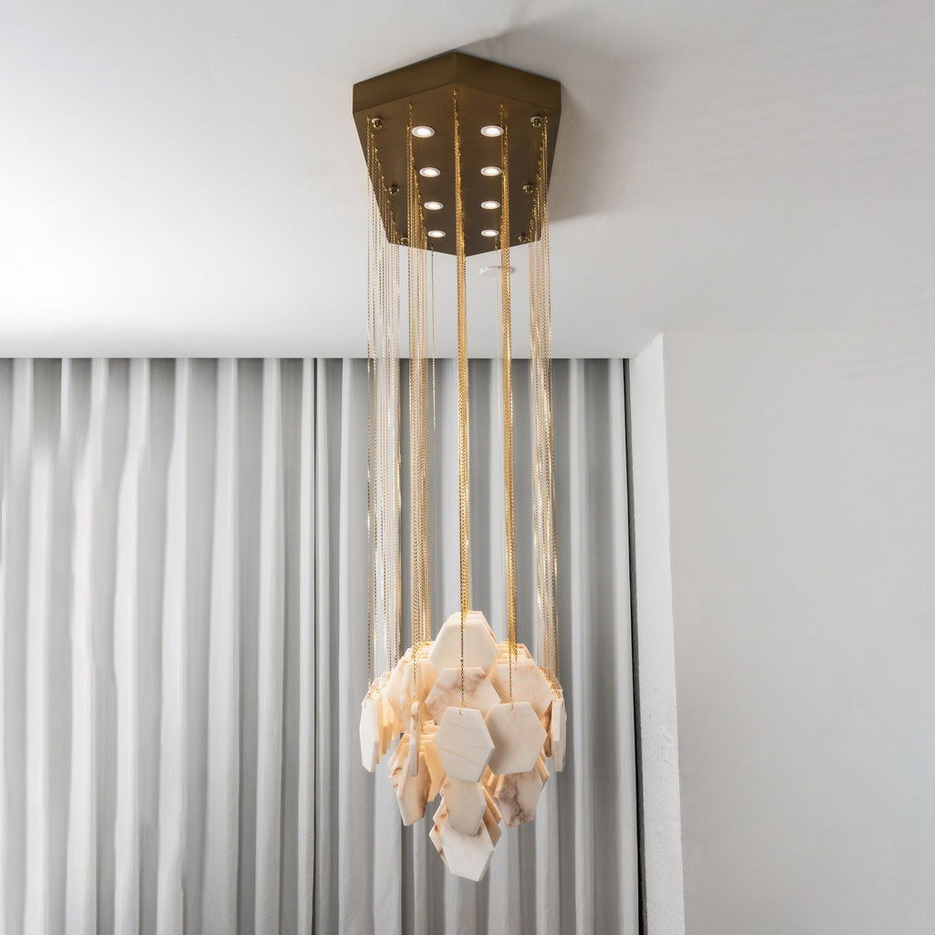 Radilum Hexagon Tiered Rain Alabaster Chandelier
