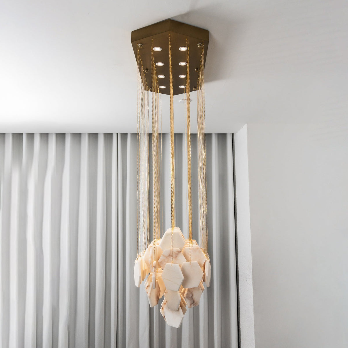 Radilum Hexagon Tiered Rain Alabaster Chandelier
