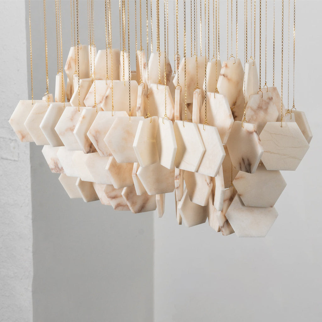Radilum Hexagon Tiered Rain Alabaster Chandelier