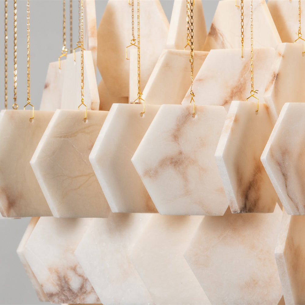 Radilum Hexagon Tiered Rain Alabaster Chandelier