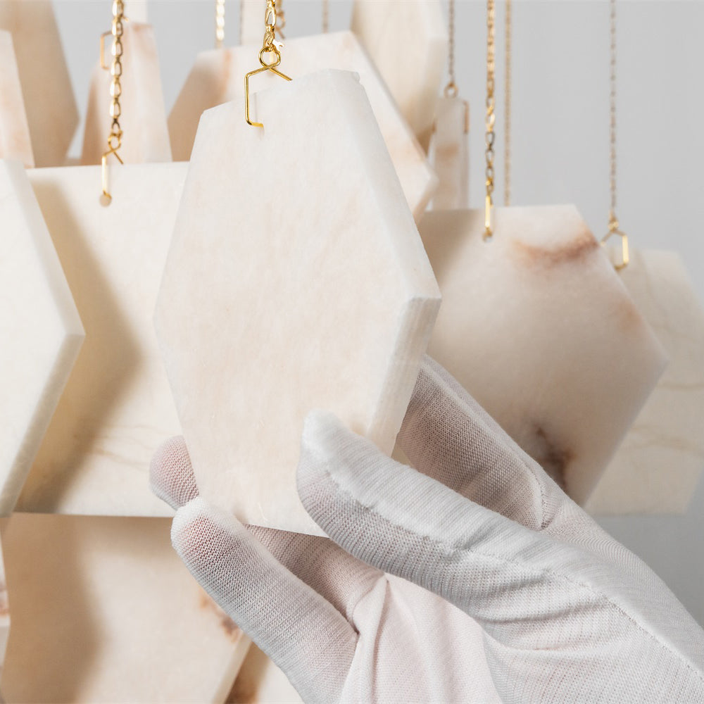 Radilum Hexagon Tiered Rain Alabaster Chandelier