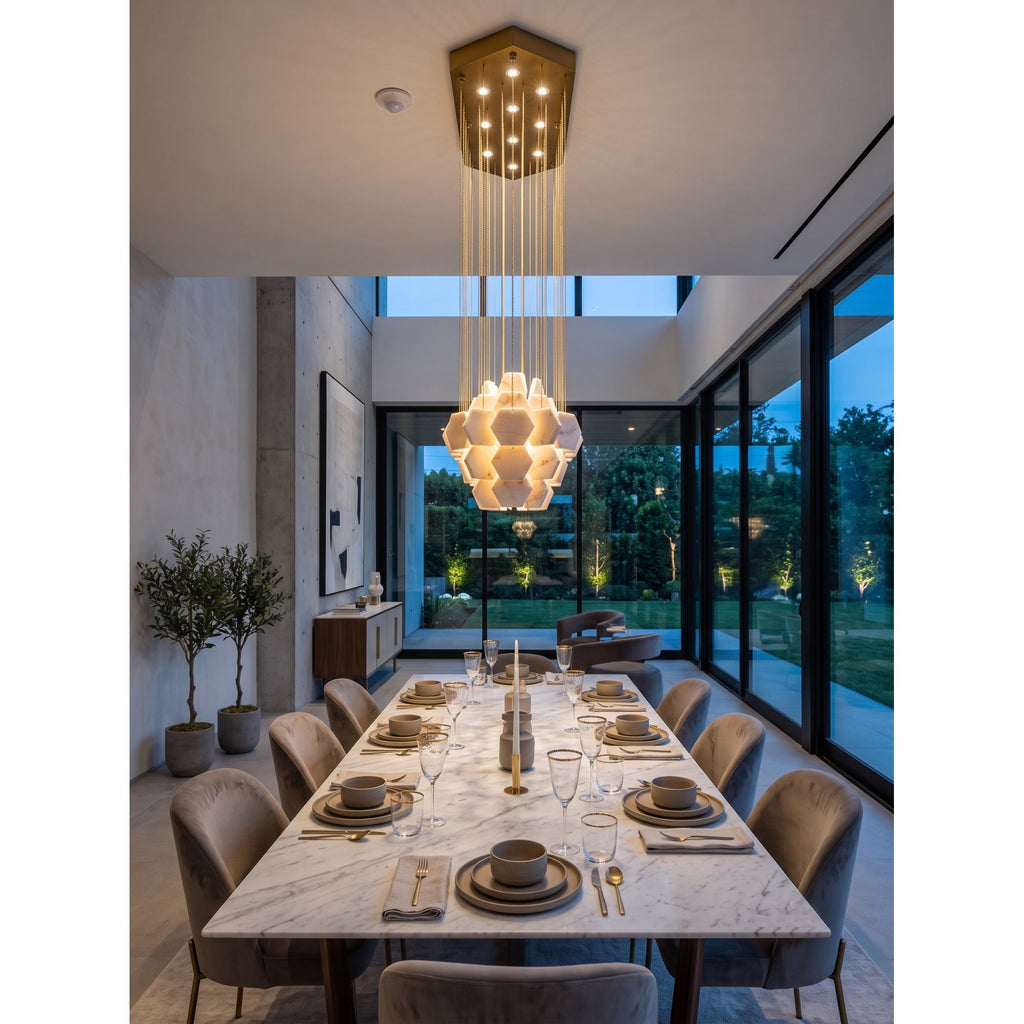 Radilum Hexagon Tiered Rain Alabaster Chandelier