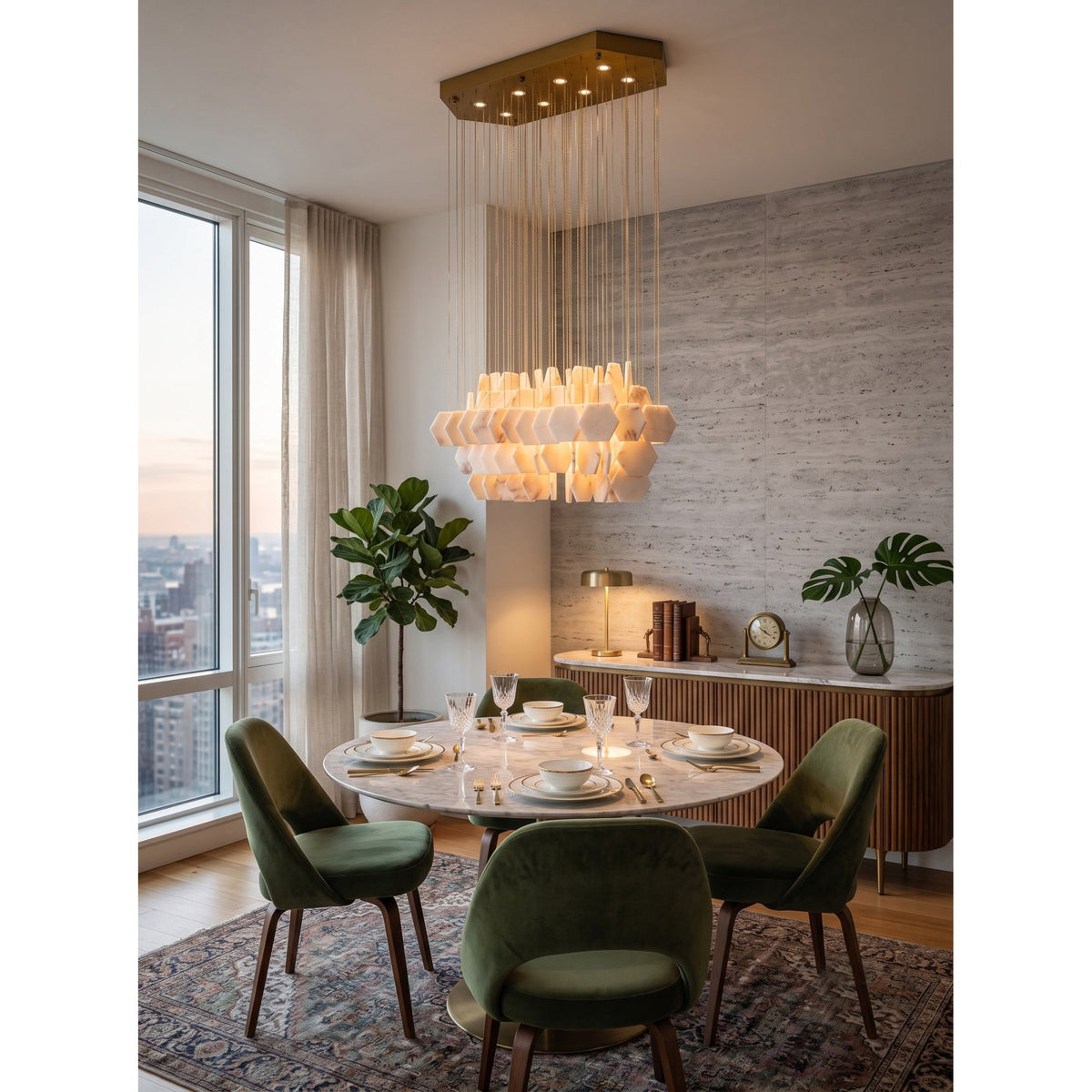 Radilum Hexagon Tiered Rain Alabaster Chandelier