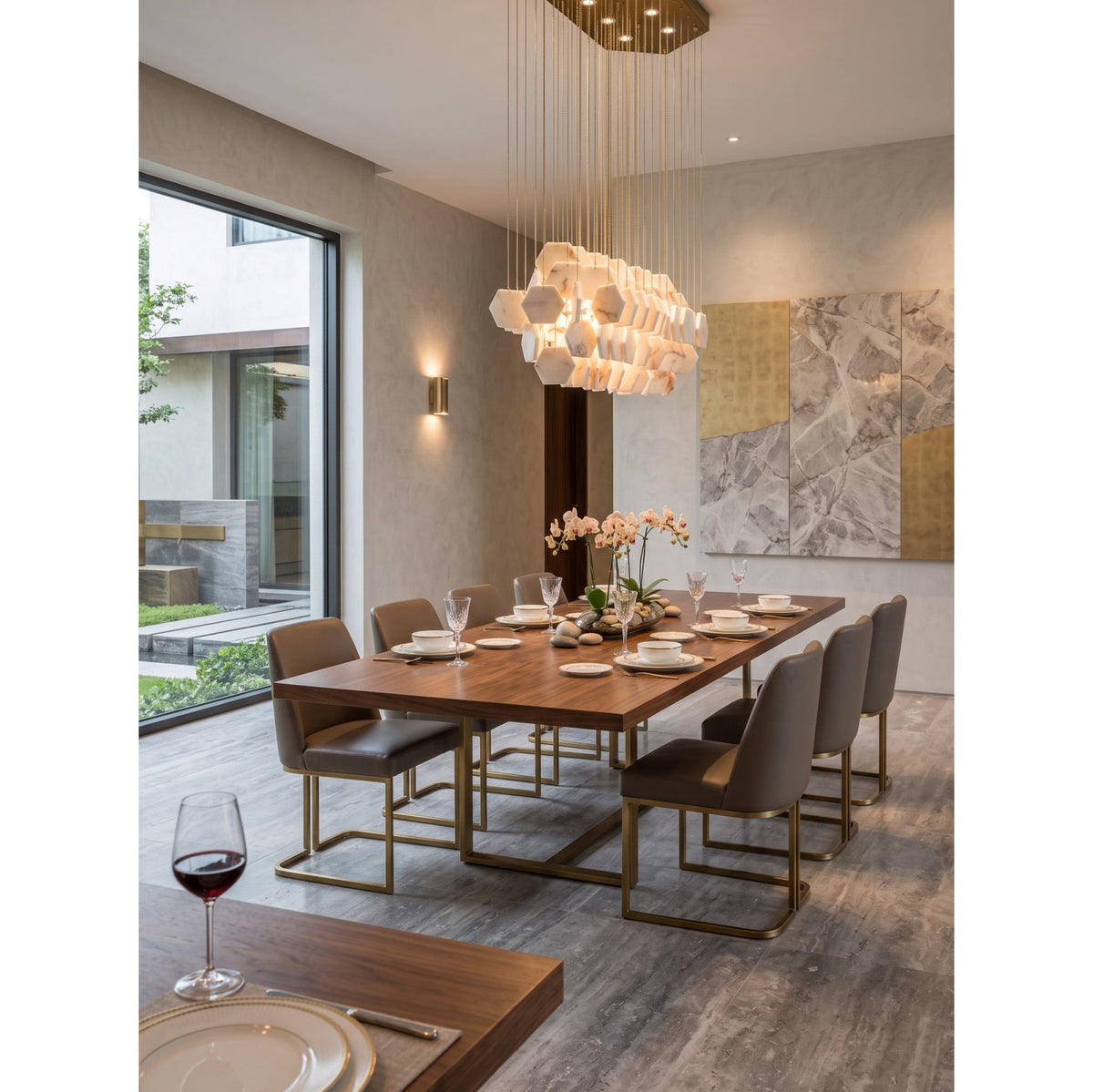 Radilum Hexagon Tiered Rain Alabaster Chandelier
