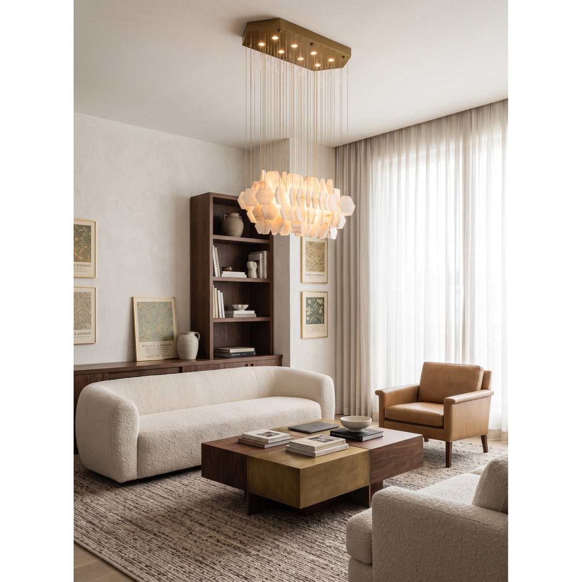 Radilum Hexagon Tiered Rain Alabaster Chandelier
